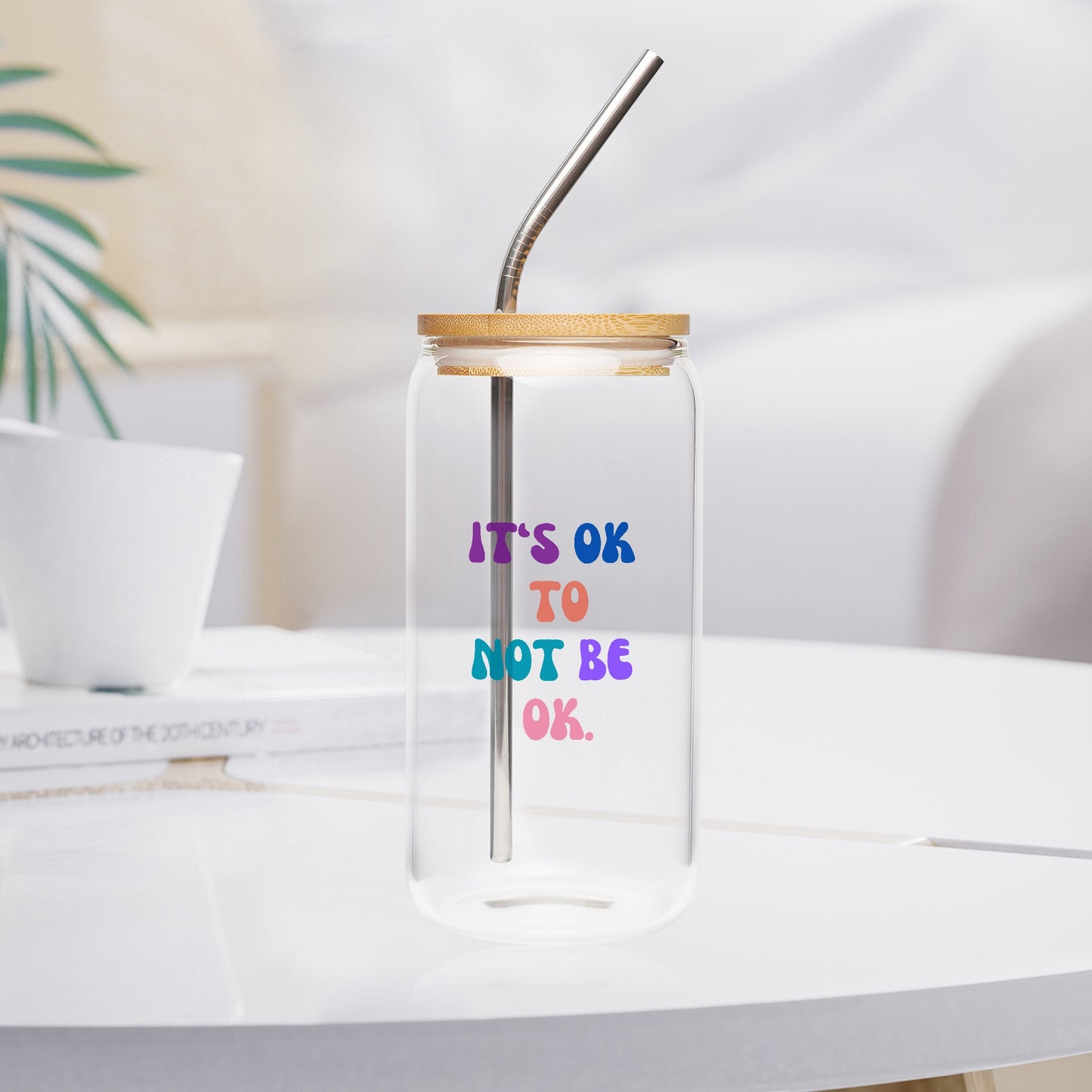 Self-Acceptance Drinking Glass w/bamboo lid.