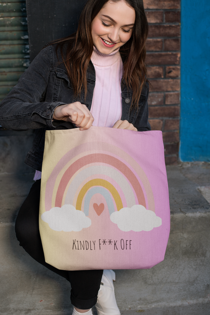 Rainbow Adjustable Tote/Messenger Bag- Kindly F**K Off (pink)