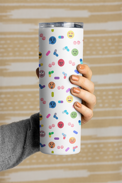 Pill-Popping Positivity Skinny Tumbler with Straw 20 oz (multiple colors)