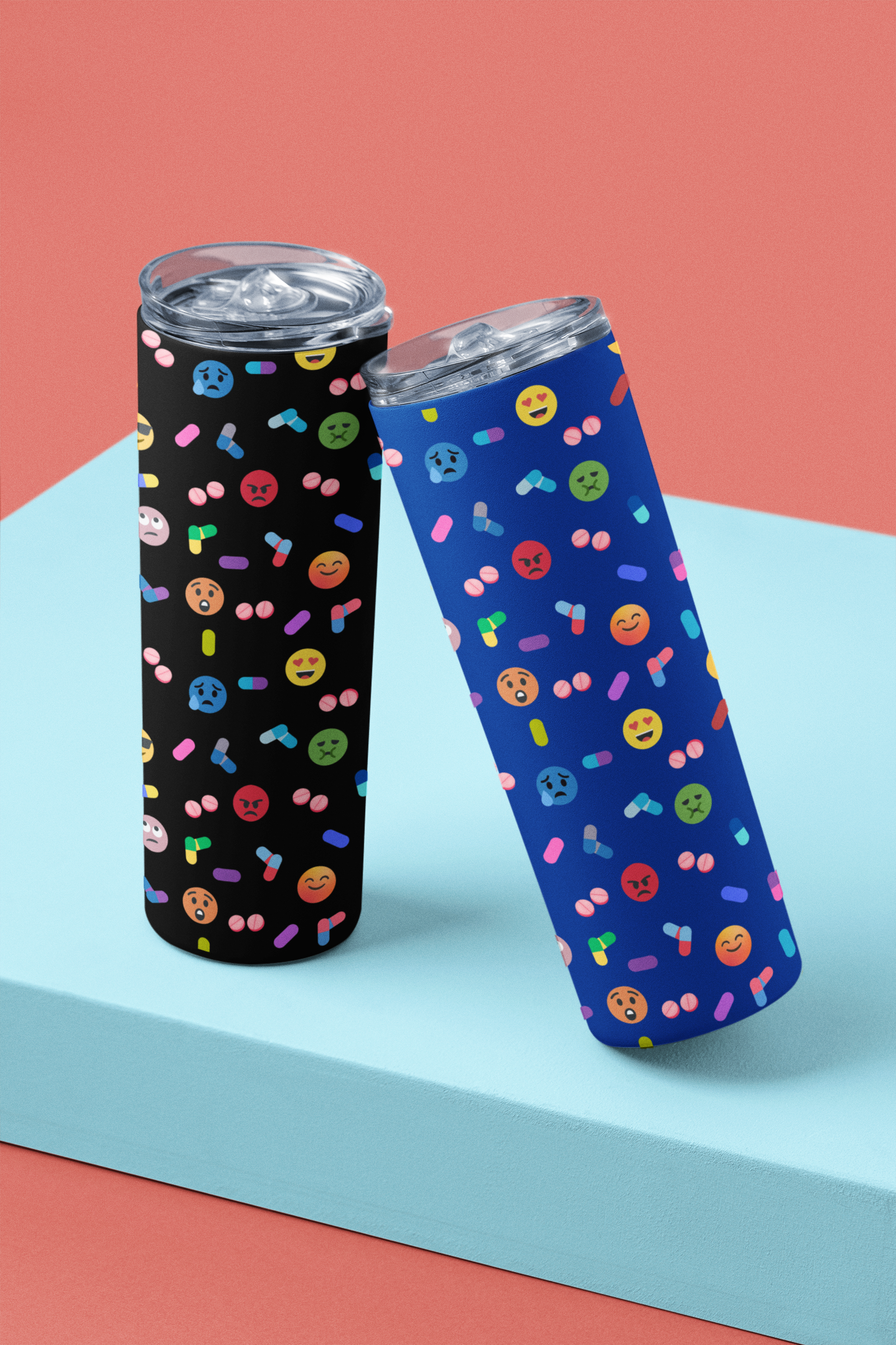 Pill-Popping Positivity Skinny Tumbler with Straw 20 oz (multiple colors)