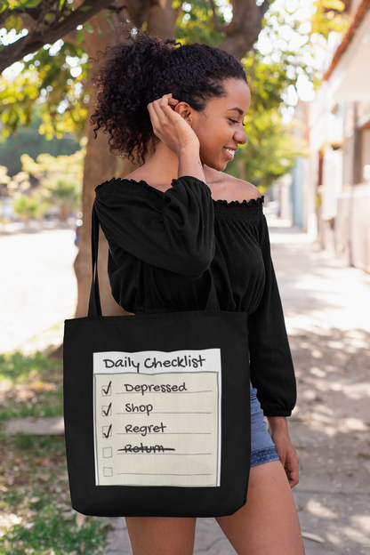 Retail Therapy Checklist Tote Bag (black)