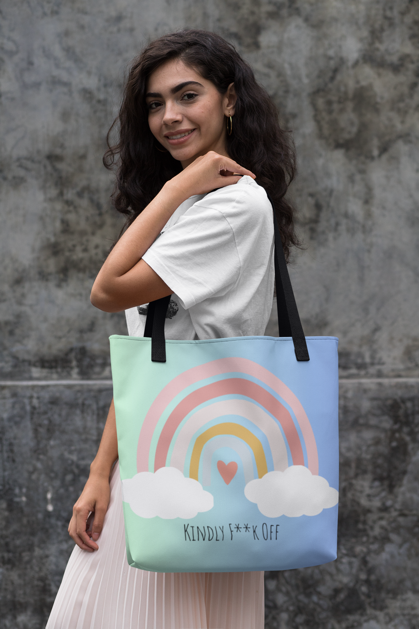 Rainbow Adjustable Tote/Messenger Bag- Kindly F**K Off (blue/pink)