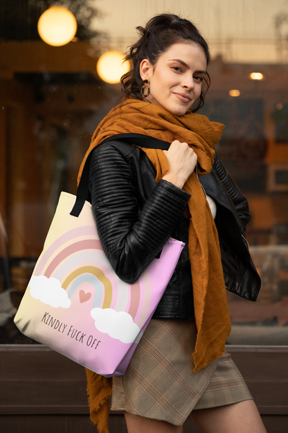 Rainbow Adjustable Tote/Messenger Bag- Kindly Fuck Off (pink/grey)