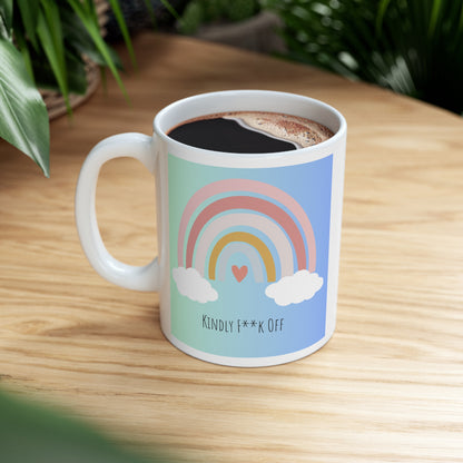 Rainbow Ceramic Mug 11oz- Kindly F**k Off (blue/green)