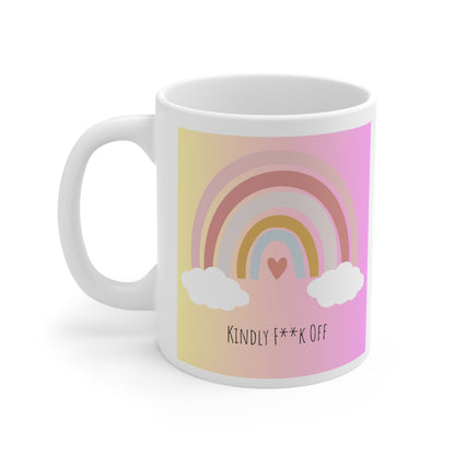 Rainbow Ceramic Mug 11oz- Kindly F**K Off (pink)