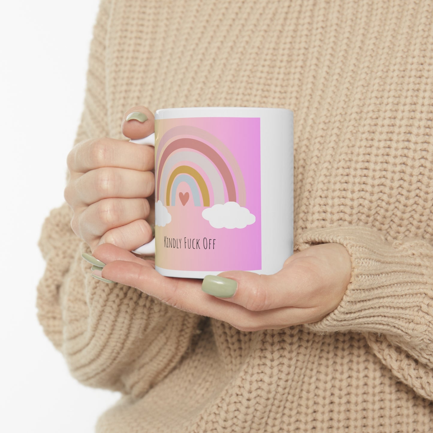 Rainbow Ceramic Mug 11oz- Kindly Fuck Off (pink)