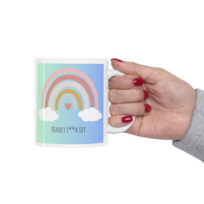 Rainbow Ceramic Mug 11oz- Kindly F**k Off (blue/green)