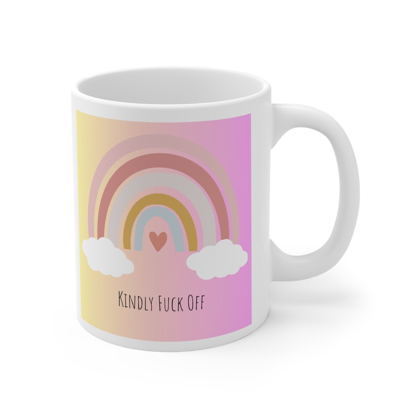 Rainbow Ceramic Mug 11oz- Kindly Fuck Off (pink)