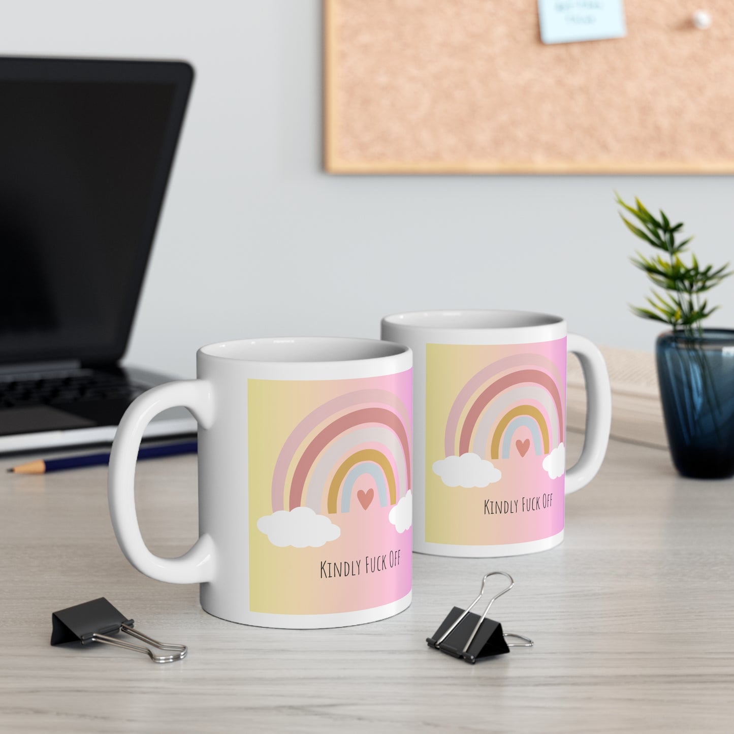 Rainbow Ceramic Mug 11oz- Kindly Fuck Off (pink)