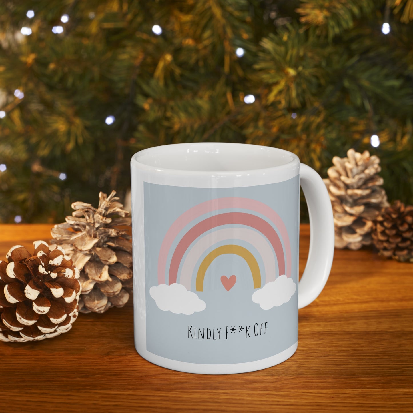 Rainbow Ceramic Mug 11oz- Kindly F**K Off (grey)