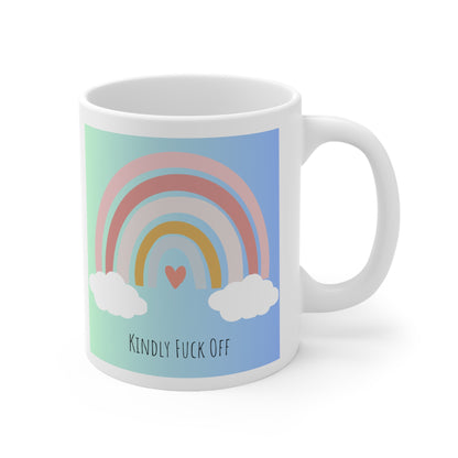 Rainbow Ceramic Mug 11oz- Kindly Fuck Off (green/blue)