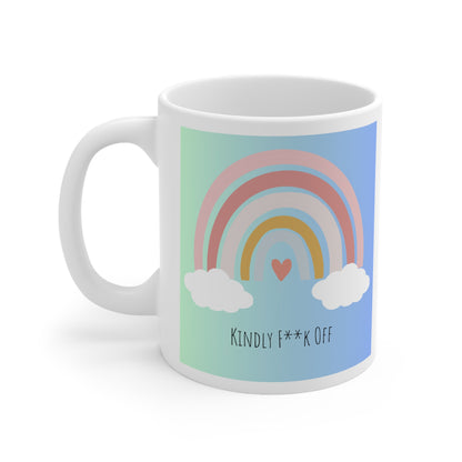 Rainbow Ceramic Mug 11oz- Kindly F**k Off (blue/green)