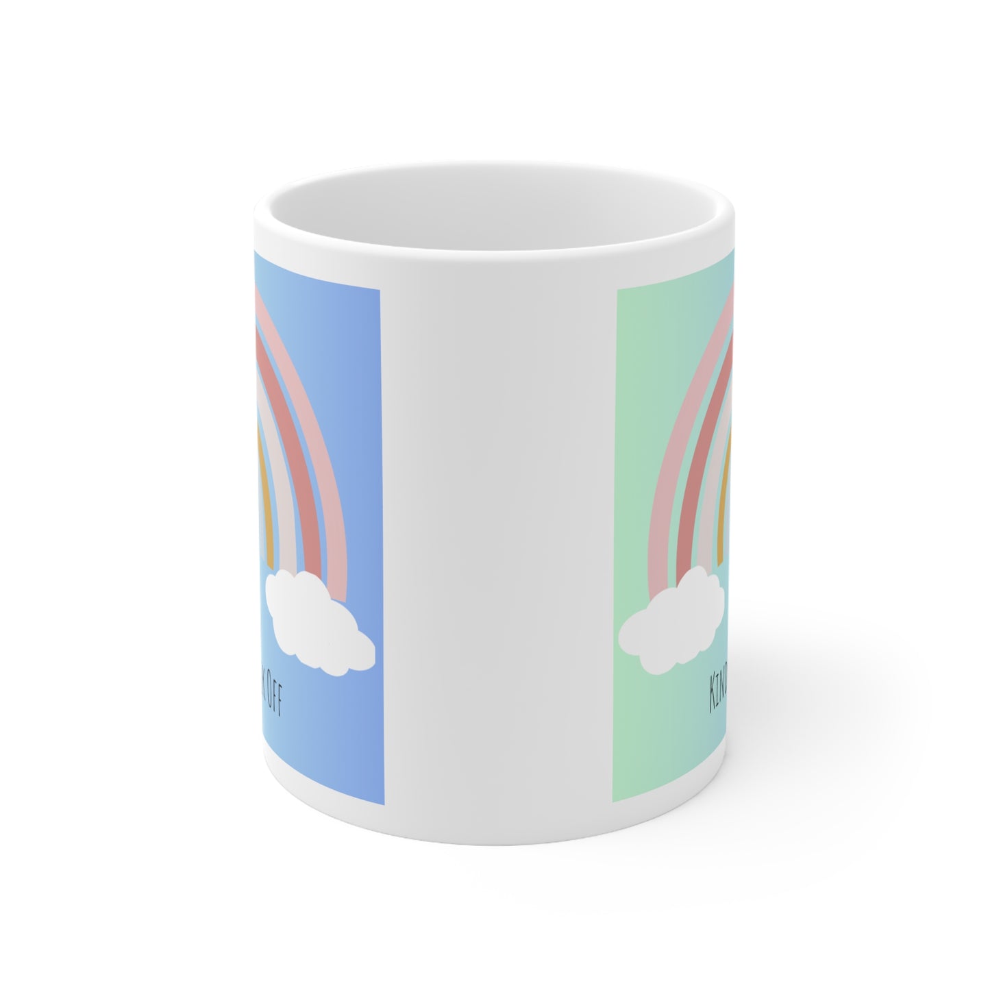 Rainbow Ceramic Mug 11oz- Kindly Fuck Off (green/blue)