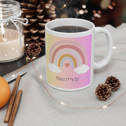 Rainbow Ceramic Mug 11oz- Kindly F**K Off (pink)