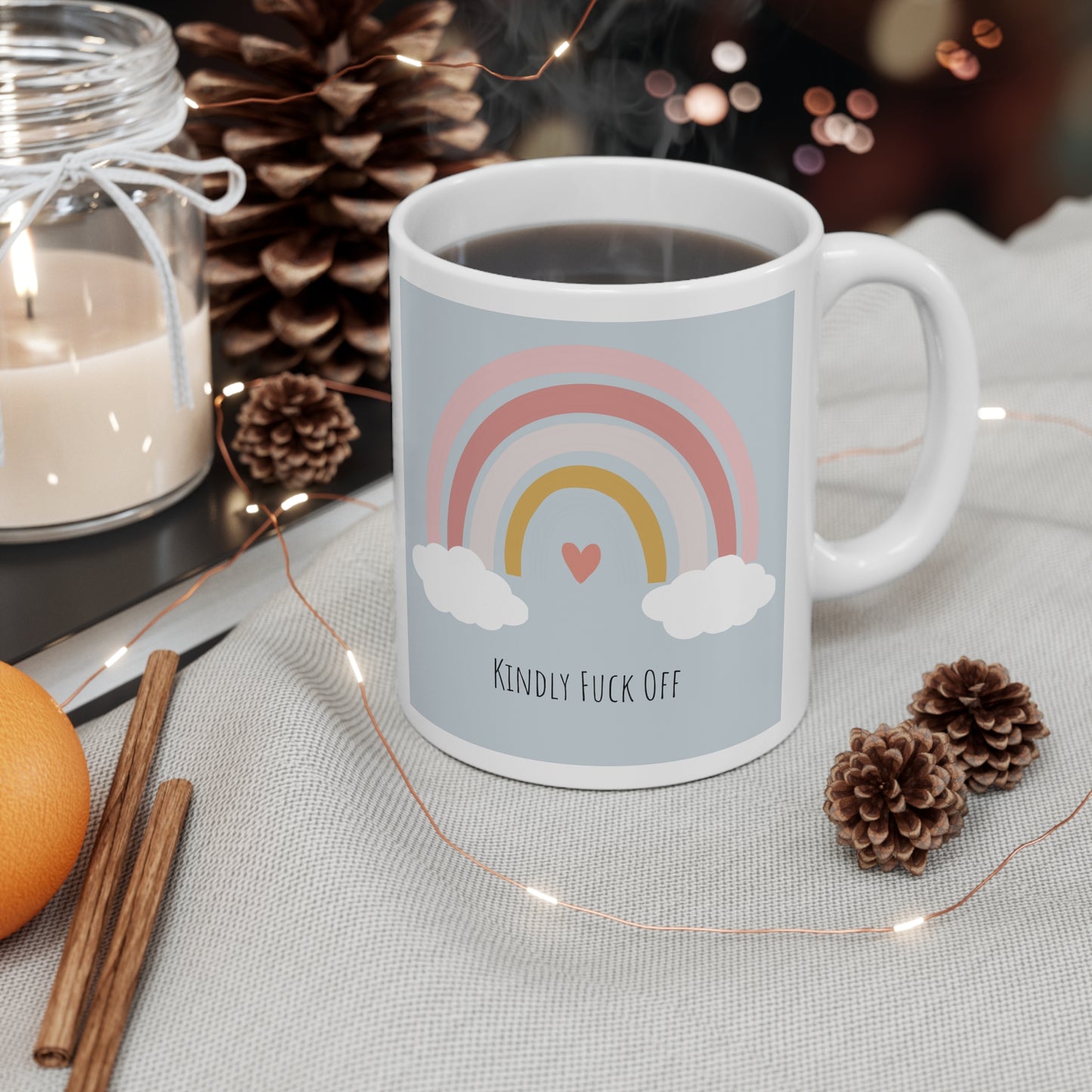 Rainbow Ceramic Mug 11oz- Kindly Fuck Off (grey)