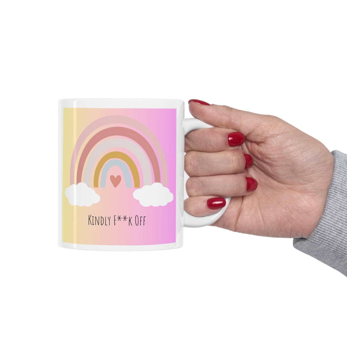 Rainbow Ceramic Mug 11oz- Kindly F**K Off (pink)