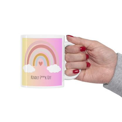 Rainbow Ceramic Mug 11oz- Kindly F**K Off (pink)