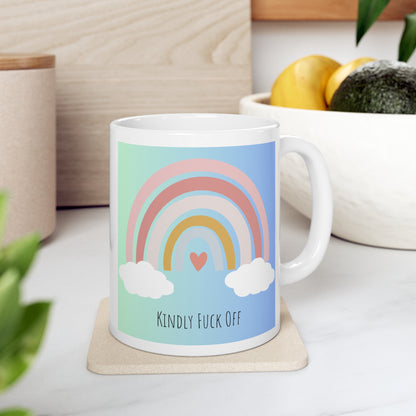 Rainbow Ceramic Mug 11oz- Kindly Fuck Off (green/blue)