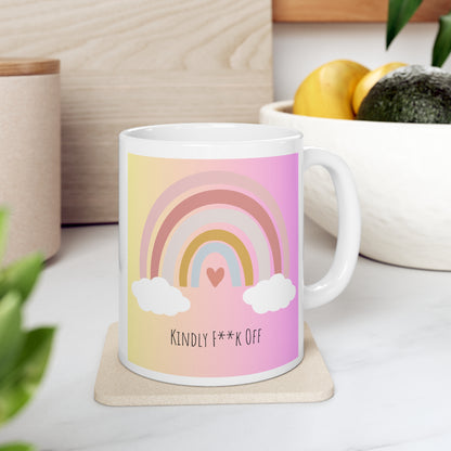 Rainbow Ceramic Mug 11oz- Kindly F**K Off (pink)