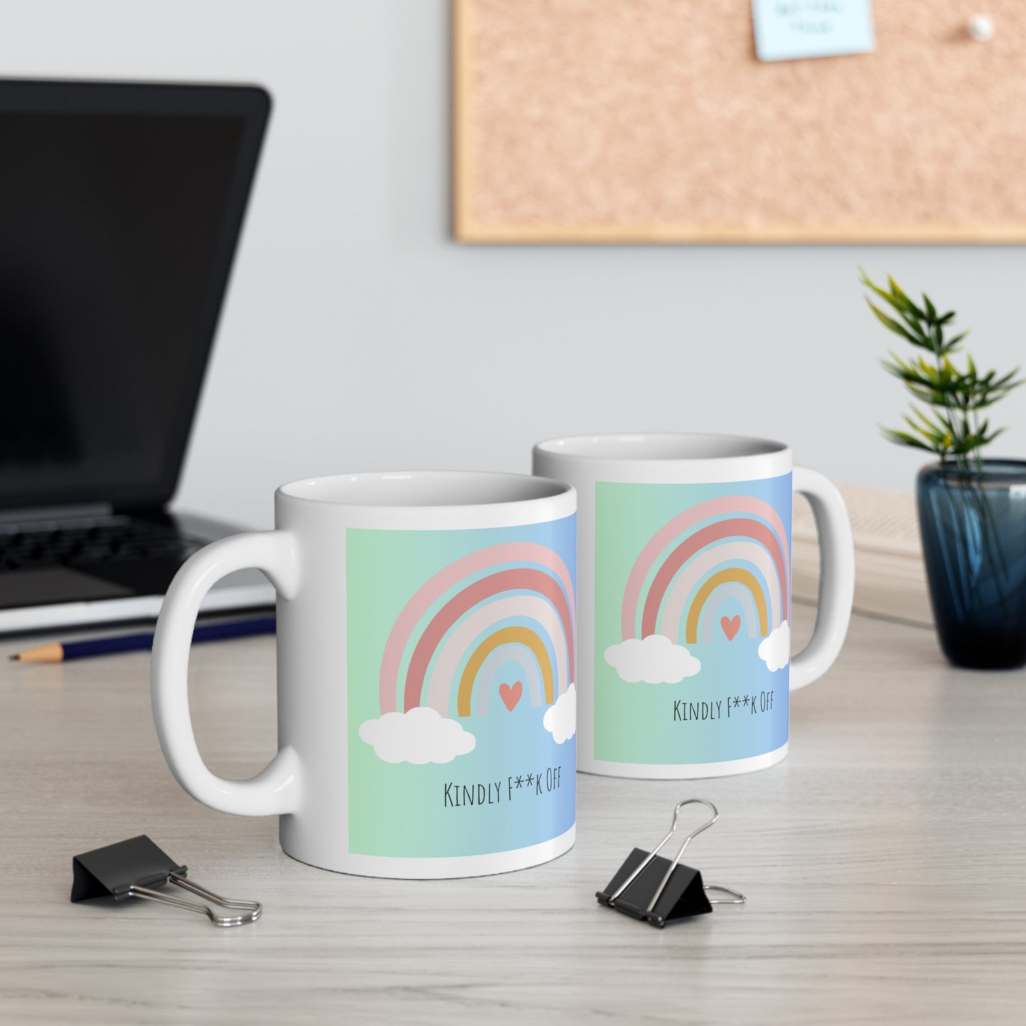 Rainbow Ceramic Mug 11oz- Kindly F**k Off (blue/green)