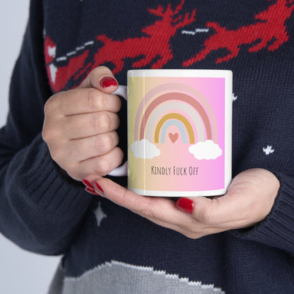 Rainbow Ceramic Mug 11oz- Kindly Fuck Off (pink)