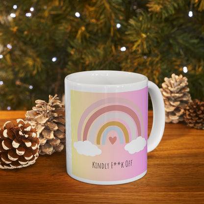 Rainbow Ceramic Mug 11oz- Kindly F**K Off (pink)