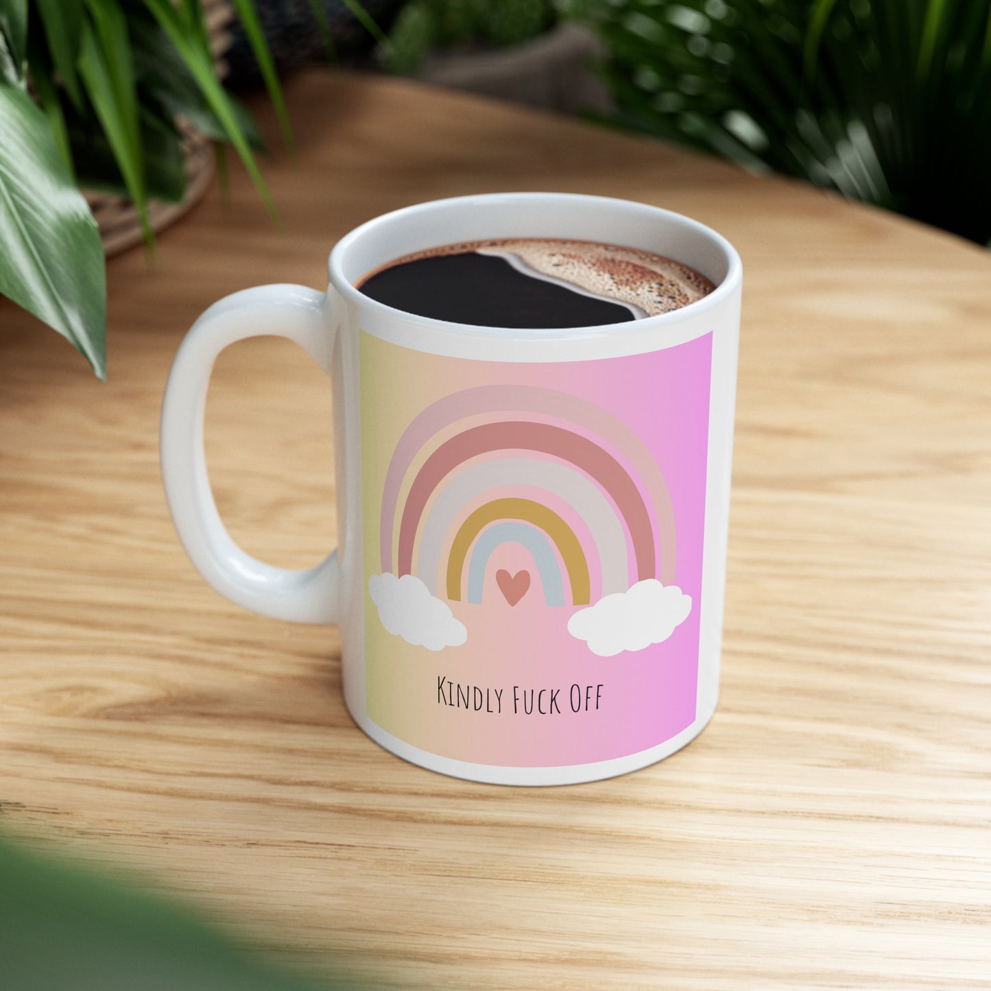 Rainbow Ceramic Mug 11oz- Kindly Fuck Off (pink)