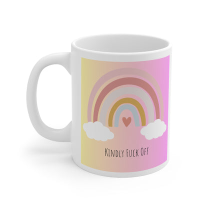 Rainbow Ceramic Mug 11oz- Kindly Fuck Off (pink)