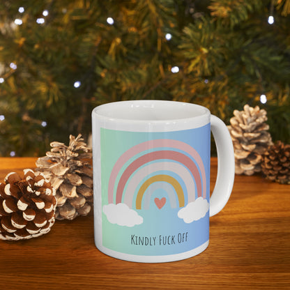 Rainbow Ceramic Mug 11oz- Kindly Fuck Off (green/blue)