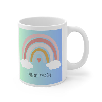 Rainbow Ceramic Mug 11oz- Kindly F**k Off (blue/green)