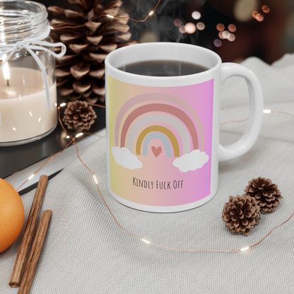 Rainbow Ceramic Mug 11oz- Kindly Fuck Off (pink)