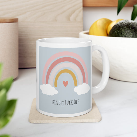 Rainbow Ceramic Mug 11oz- Kindly Fuck Off (grey)