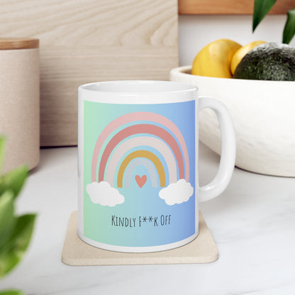 Rainbow Ceramic Mug 11oz- Kindly F**k Off (blue/green)