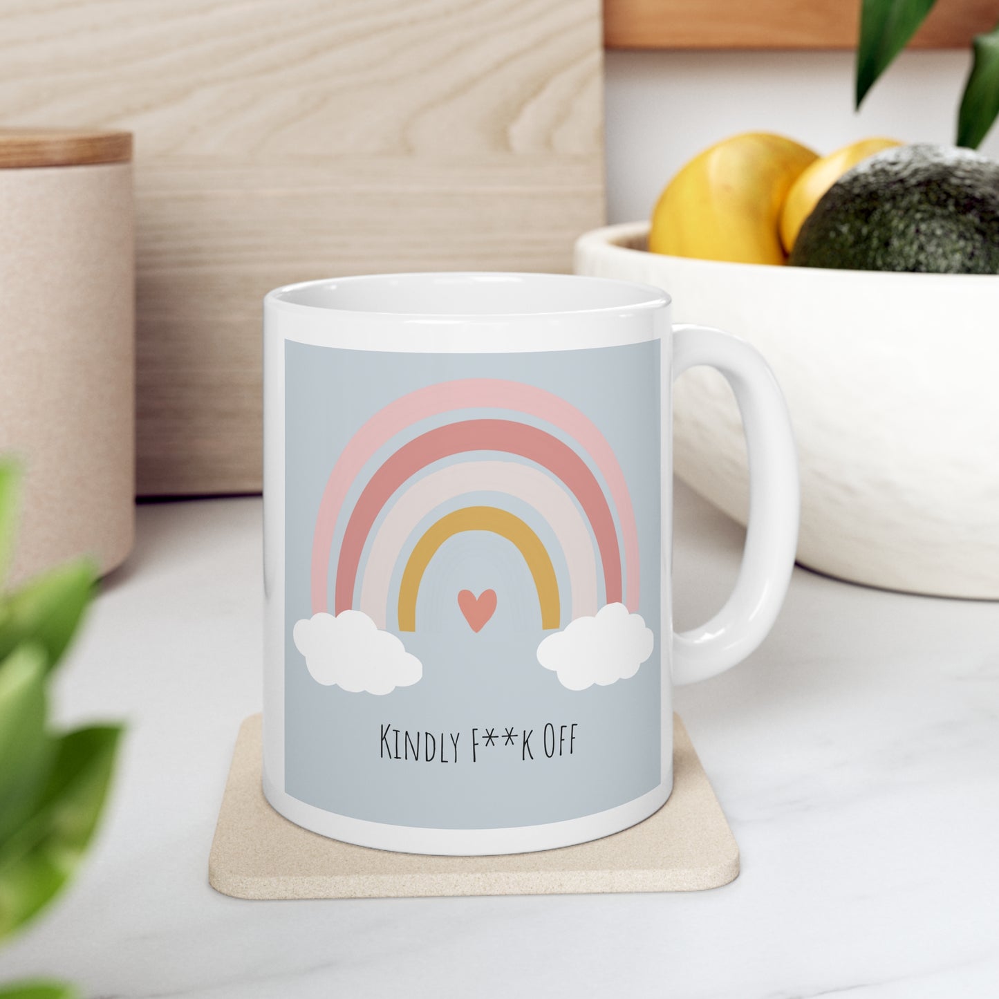 Rainbow Ceramic Mug 11oz- Kindly F**K Off (grey)