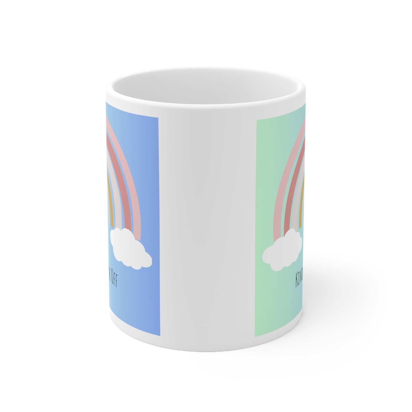 Rainbow Ceramic Mug 11oz- Kindly F**k Off (blue/green)